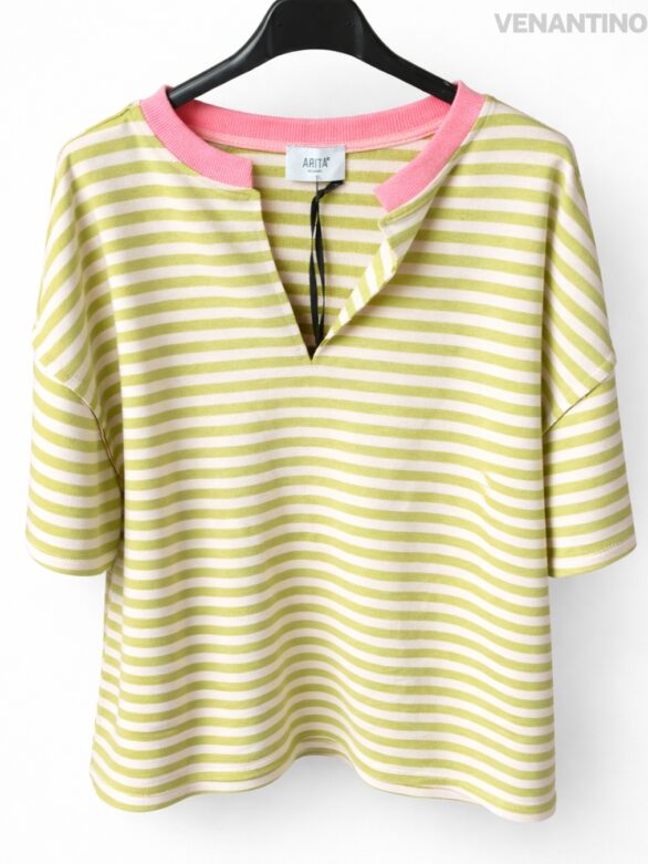 Bluzka w paski Mattino Pistachio pudełkowy krój