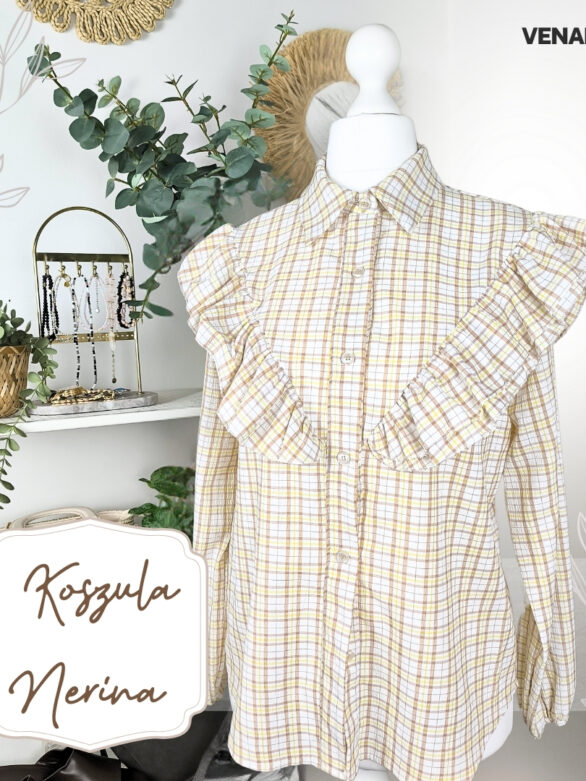 Bawełniana koszula  z falbanami w kratę NERINA