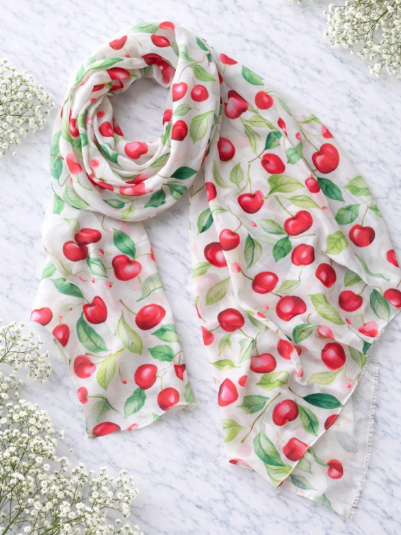 Szal mgiełka czerwone WIŚNIE