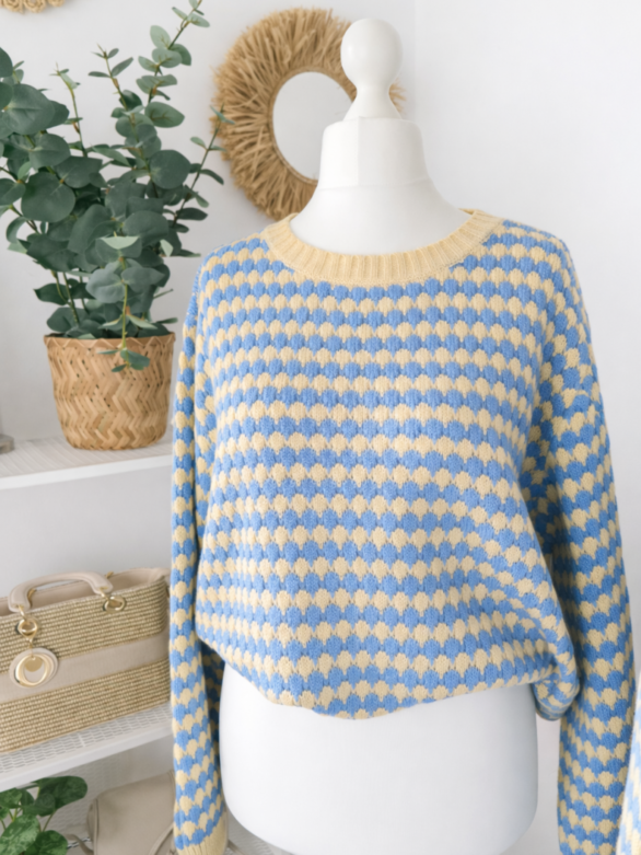 Sweter Błękitno-Waniliowy Retro