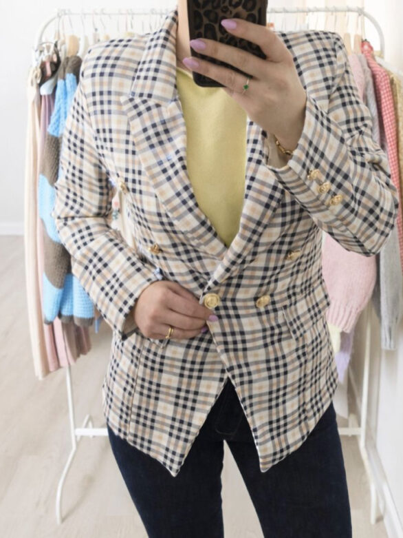 Marynarka Florence w kratę z ozdobnymi guzikami